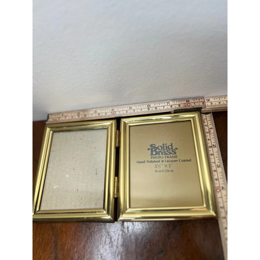 Solid Brass Photo Frame Double Hinged Folding Gold Vintage 3.5x5 Picture Frame
